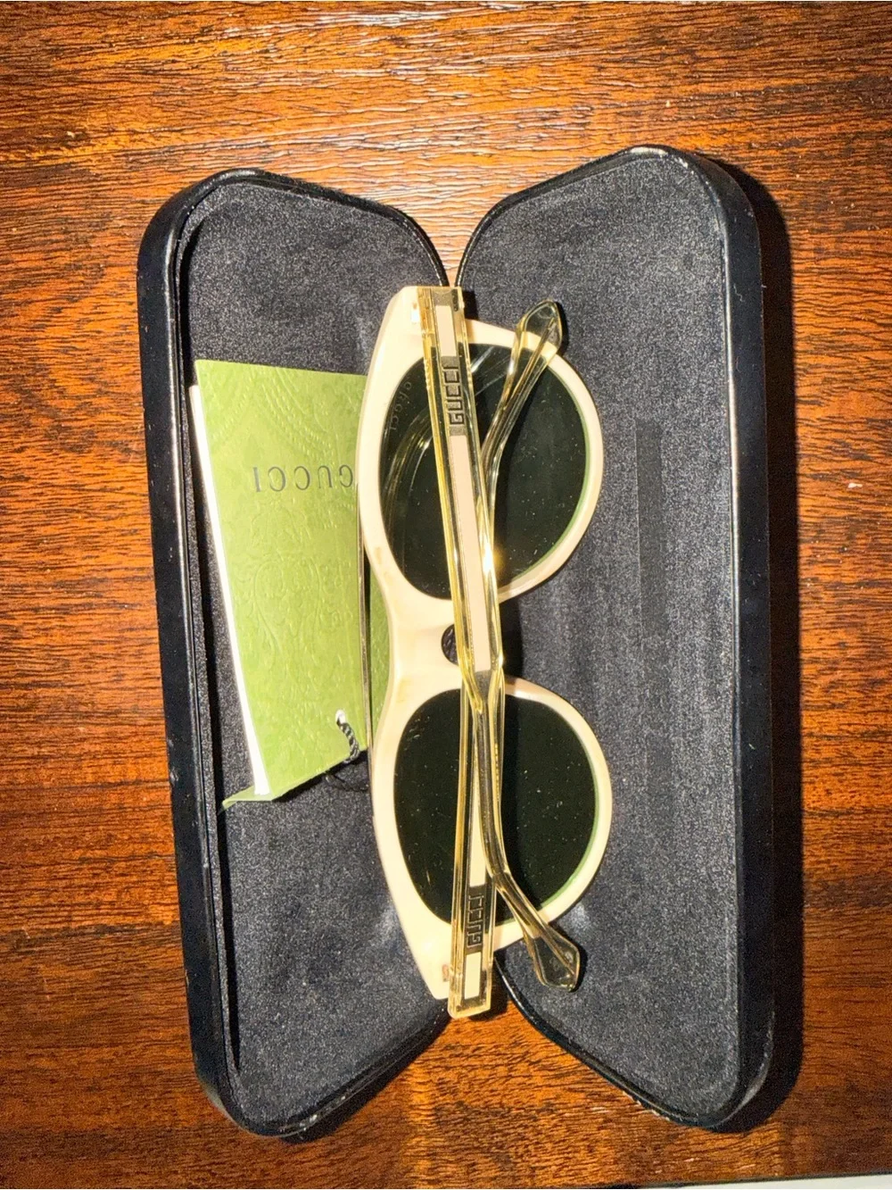 Gucci Cream Frame Sunglasses with Green Lenses